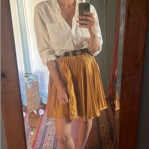 vintage mustard  pleated yellow "silk" skirt